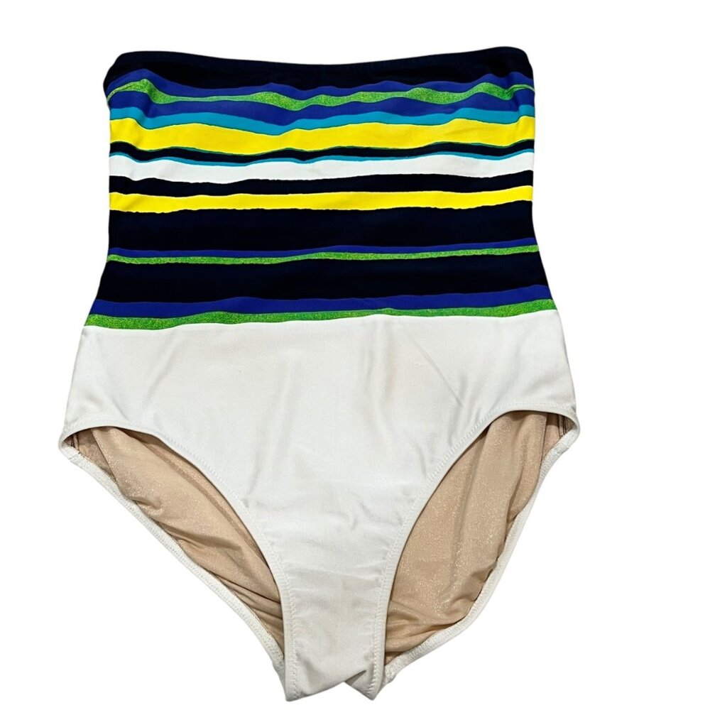 Gottex Womens Strapless One-Piece Swimsuit Size 14 B Striped Pattern Lycra